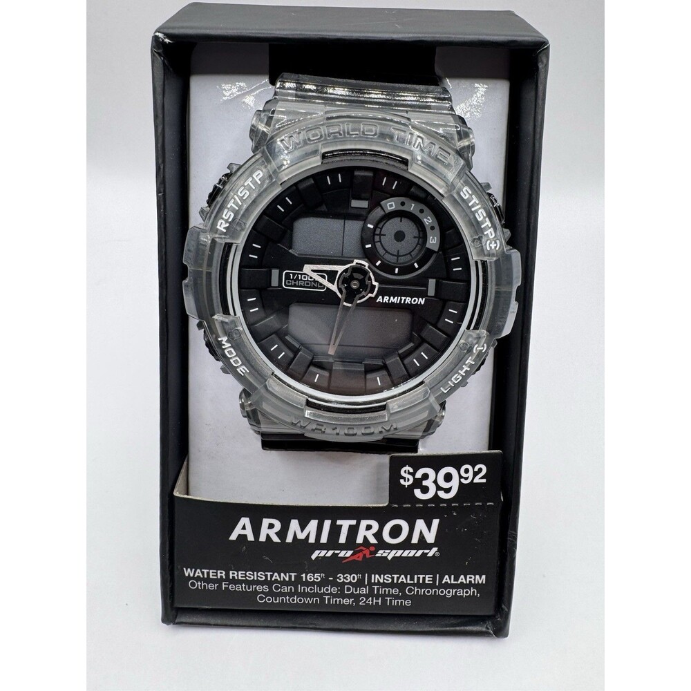 Armitron ProSport Watch 20/5445 Men Black Date Backlight Grey Resin Case New